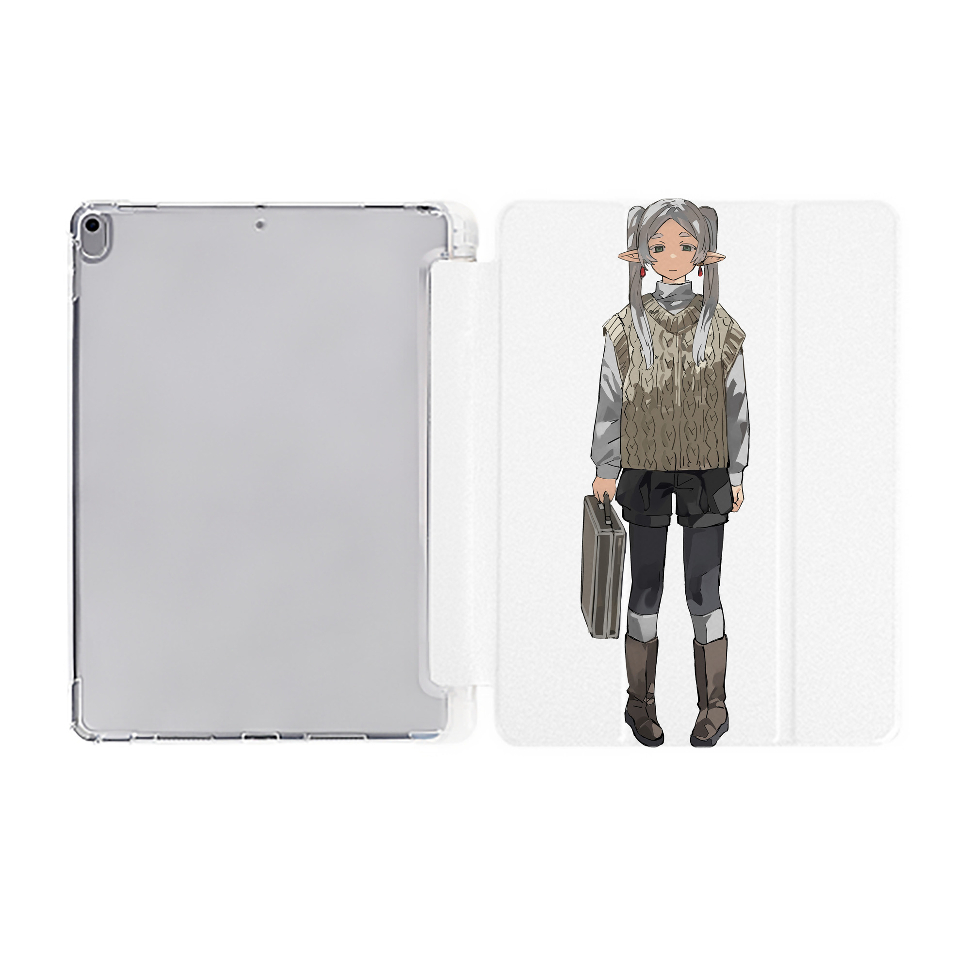 （画像用） 葬送のフリーレン Frieren IPad ケース ペン収納付き 三つ折りスタンド PUレザー×シリコン 対応機種9.5/10.5/10.9インチ